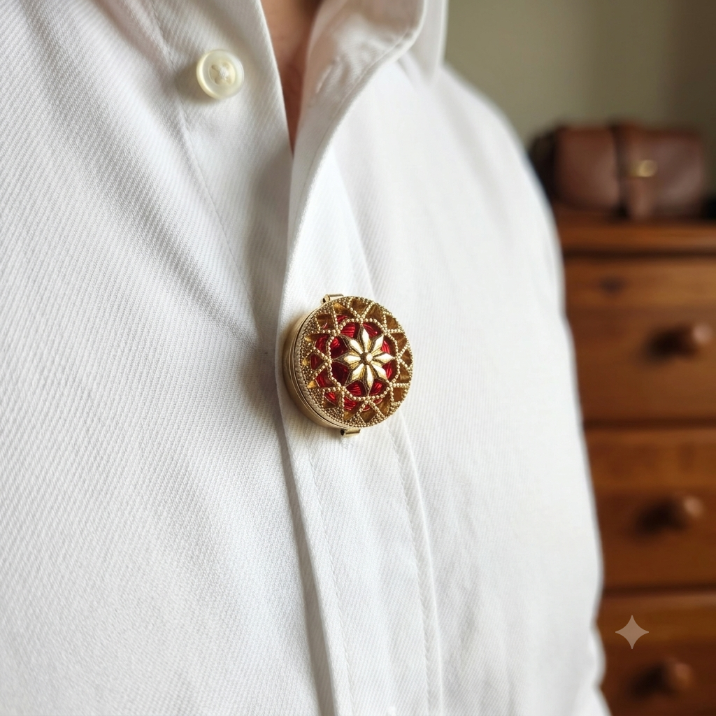 Albetro Scarlet Filigree Gold Button Cover — detail view