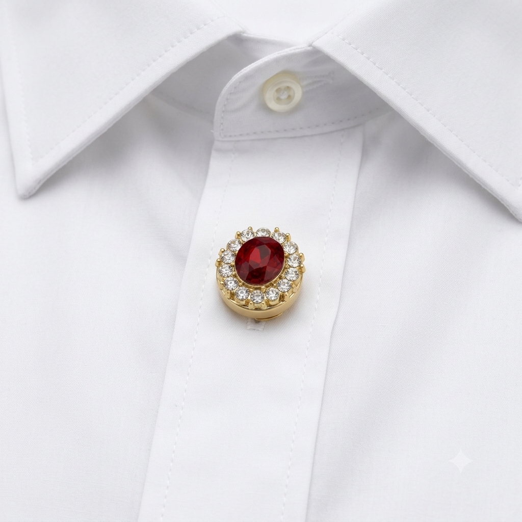Albetro Ruby Halo Gold Button Cover — detail view