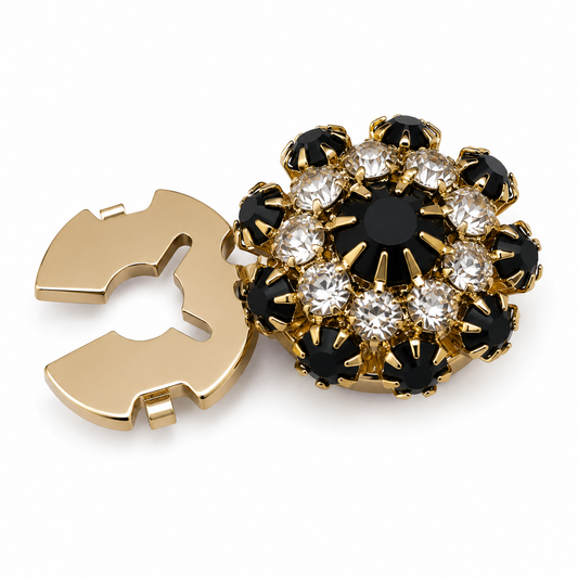 Albetro Midnight Bloom Crystal Button Cover — angled view showing clasp
