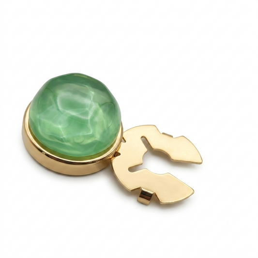 Albetro Jade Mirage Gold Button Cover — angled view showing clasp