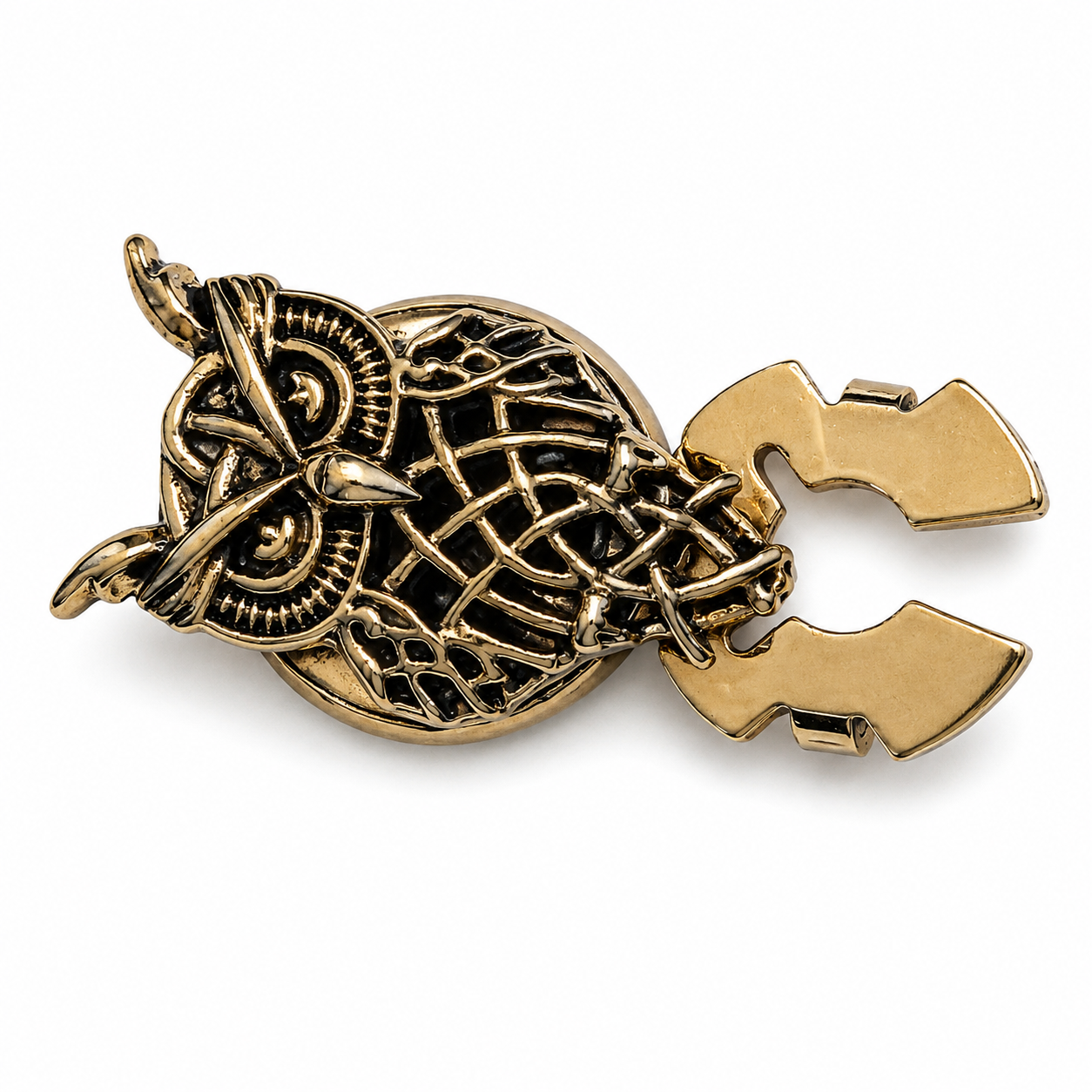 Albetro Athena Owl Antique Gold Button Cover — detail view