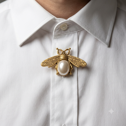 Albetro Royal Bee Pearl Gold Button Cover — angled view showing clasp