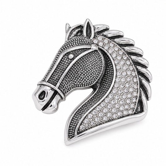 The Argentum Crystal Stallion Brooch - Flat Lay