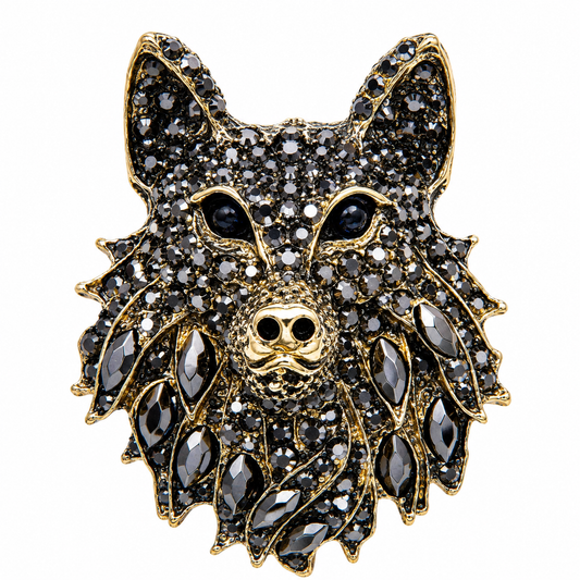 The Obsidian Noir Wolf Crystal Brooch - Flat Lay