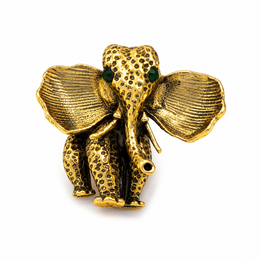 The Gajraj Antique Gold Elephant Brooch - Flat Lay