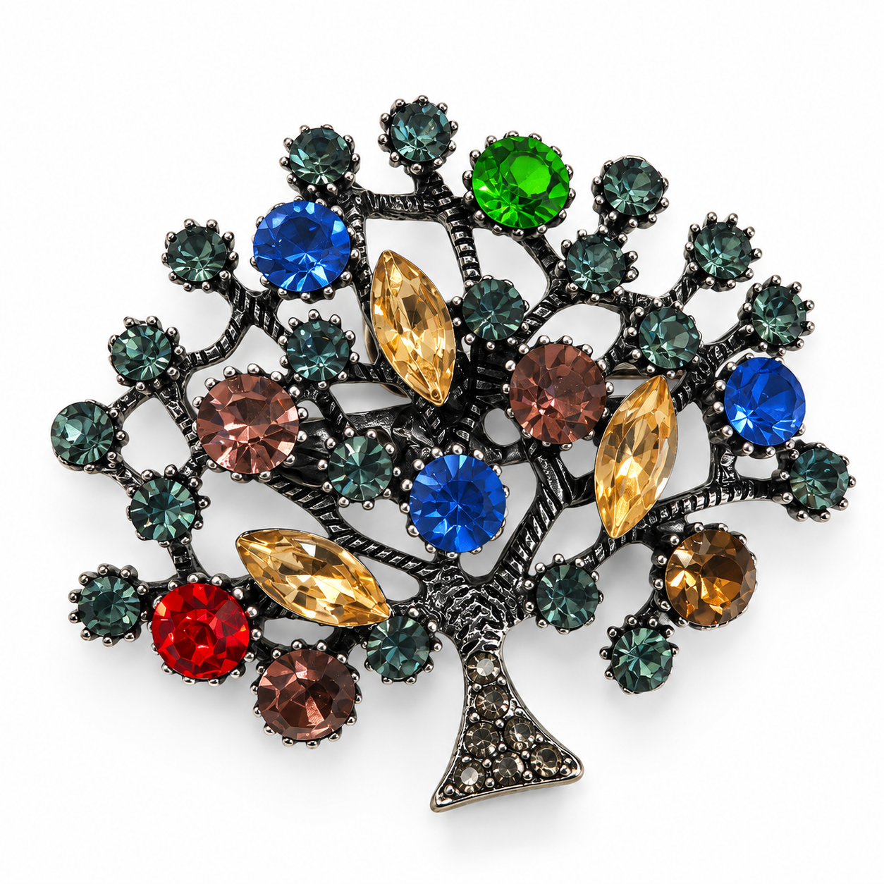 The Eternal Arbour Multi-Crystal Brooch - Flat Lay