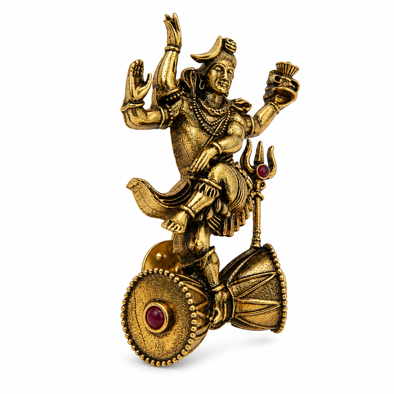 The Nataraja Cosmic Dance Shiva Antique Gold Brooch - Flat Lay