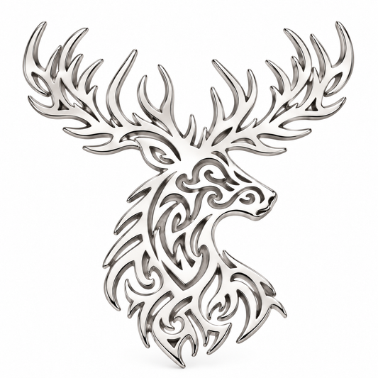 Albetro The Celtic Stag tribal silver deer brooch detailed view
