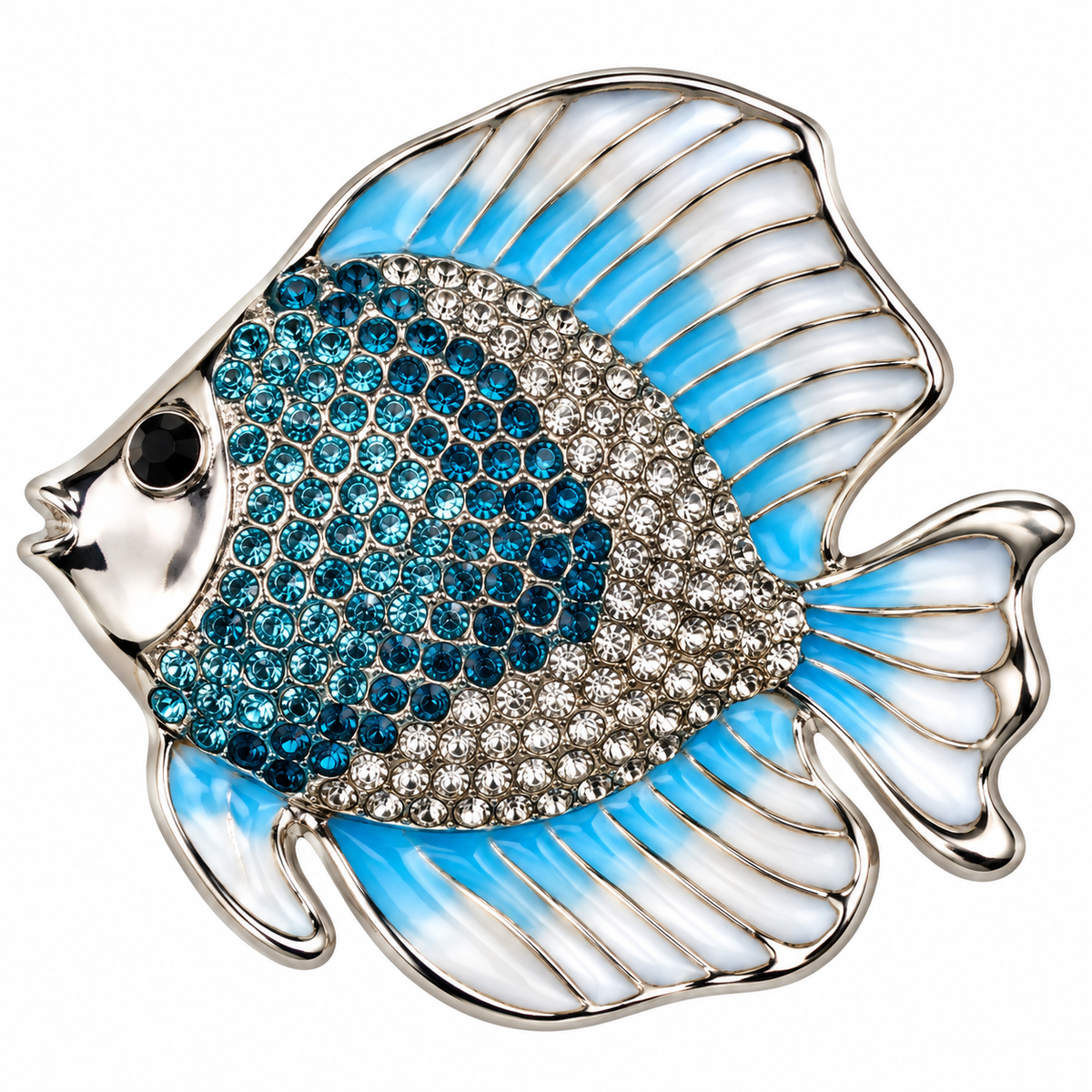 Albetro The Azure Angelfish blue crystal fish brooch detailed view