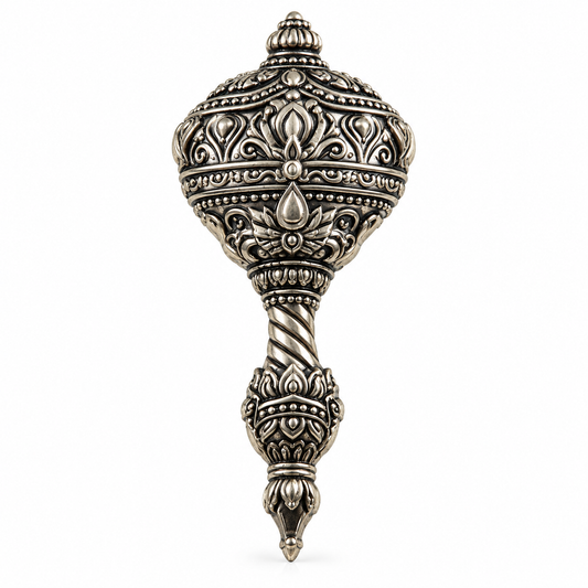 Albetro The Bajrang Gada oxidised silver Hanuman mace brooch detailed view