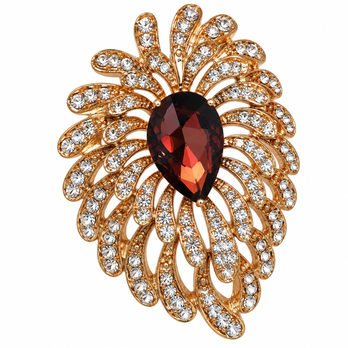 Albetro The Phoenix Plume gold feather wreath brooch detailed view