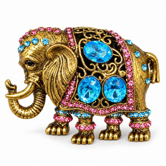 Albetro The Jaipur Tusker blue pink crystal elephant brooch detailed view