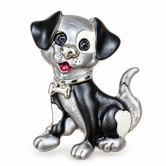 Albetro The Tuxedo Pup enamel puppy brooch detailed view
