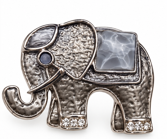 Albetro The Stone Gaja gunmetal elephant brooch detailed view