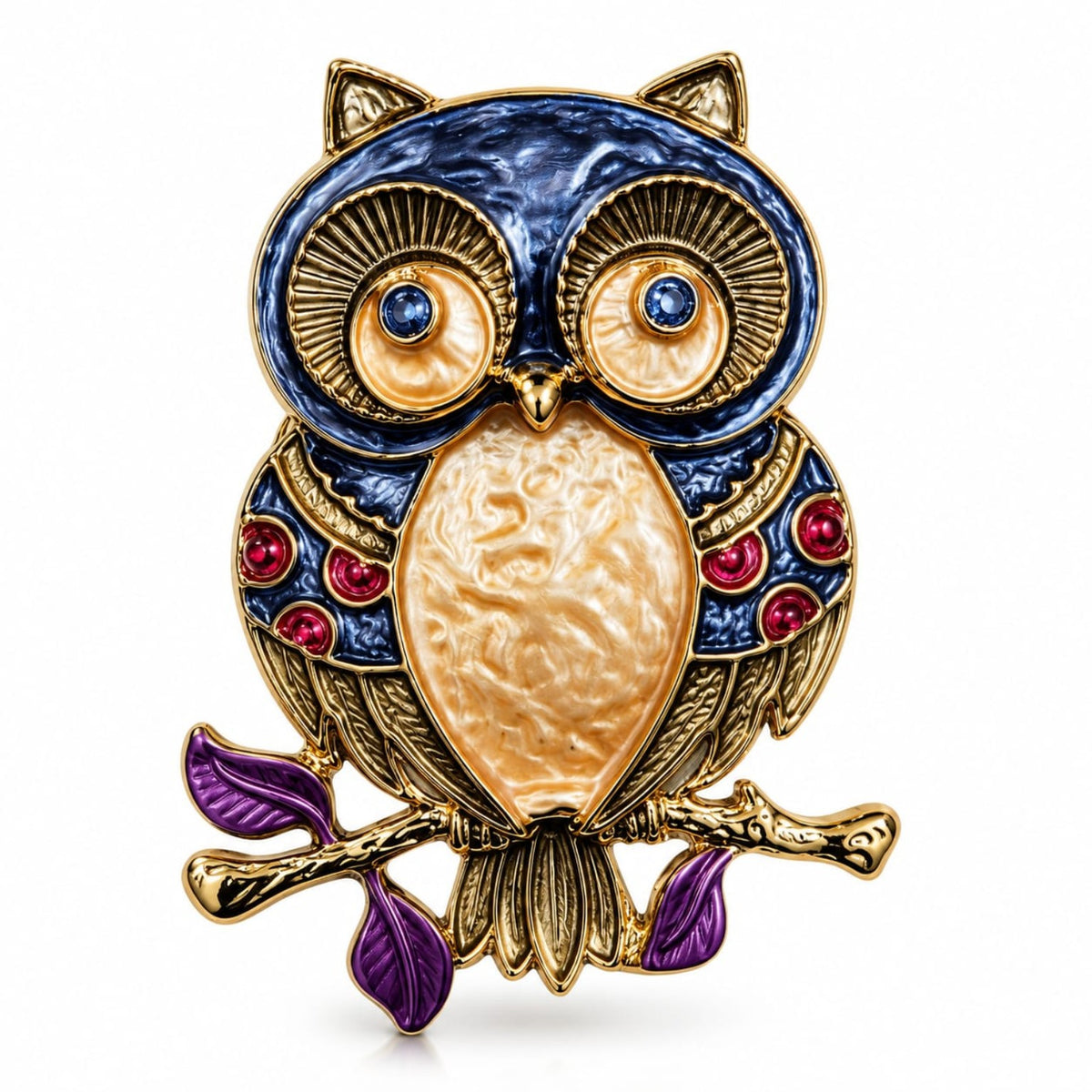 Albetro The Midnight Owl enamel owl brooch detailed view
