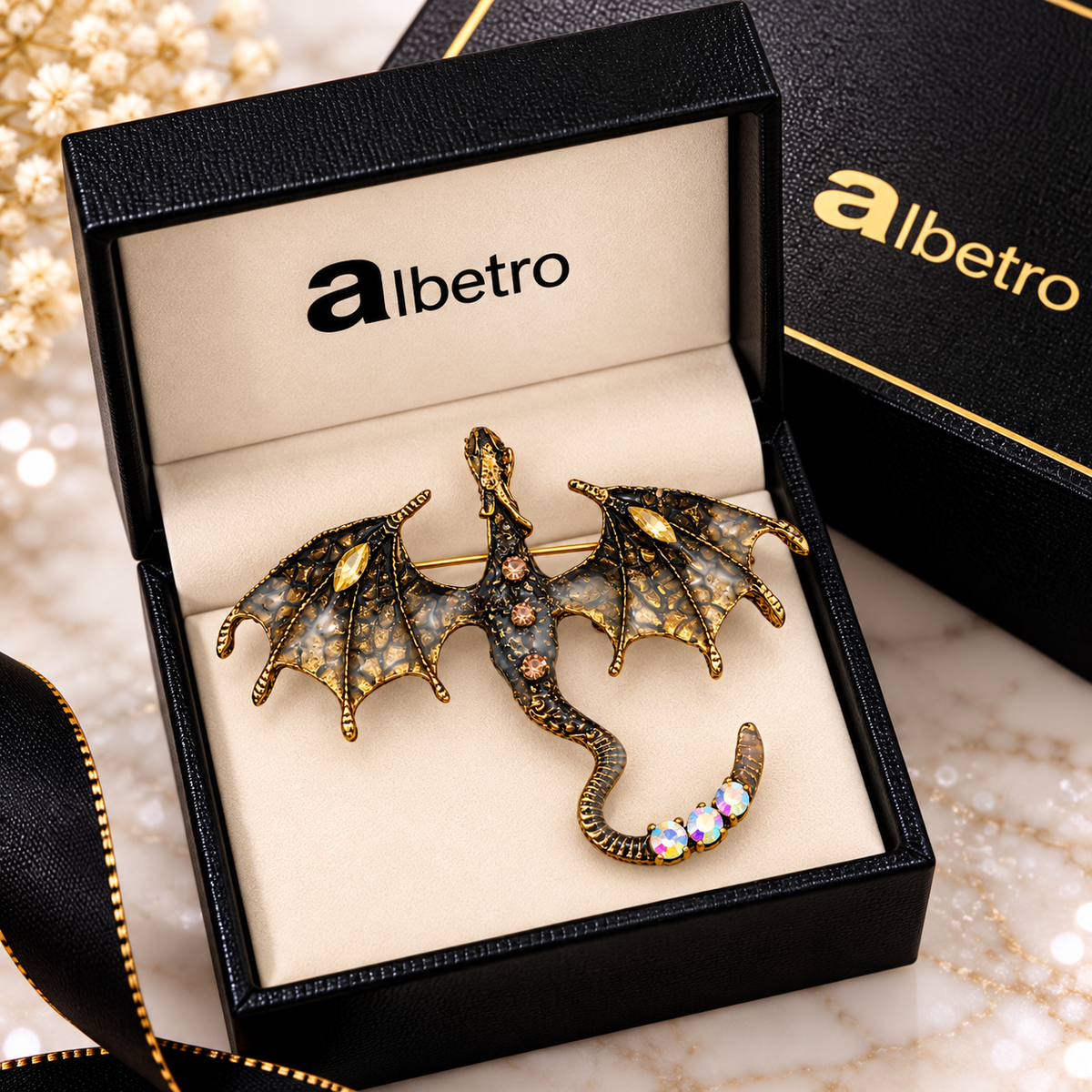 Albetro The Draco d'Or dragon brooch back view