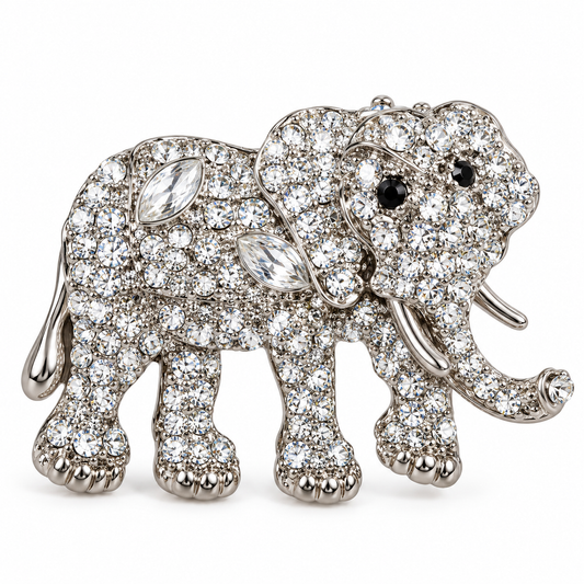 Albetro The Crystal Gaja silver crystal elephant brooch detailed view