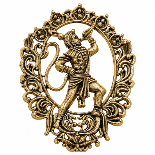 Albetro The Bajrangbali antique gold Hanuman brooch detailed view