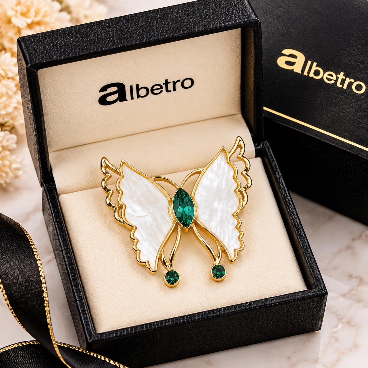 Albetro The Pearl Wing butterfly brooch back view