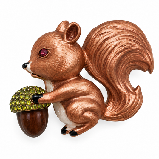 Albetro The Acorn Keeper copper squirrel with green acorn detailed view
