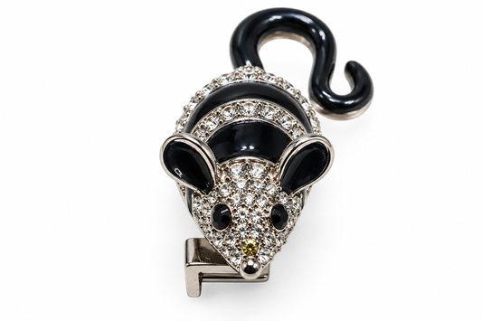 Albetro The Midnight Mouse black crystal mouse brooch detailed view