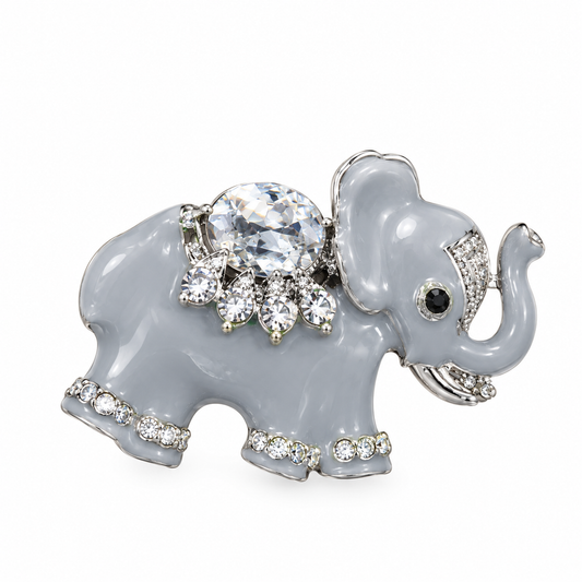 Albetro The Little Tusker crystal grey elephant brooch detailed view