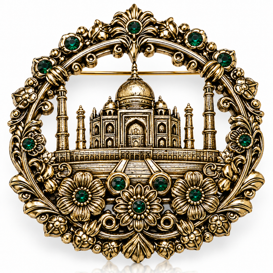 Albetro The Taj Royale gold Taj Mahal heritage brooch detailed view
