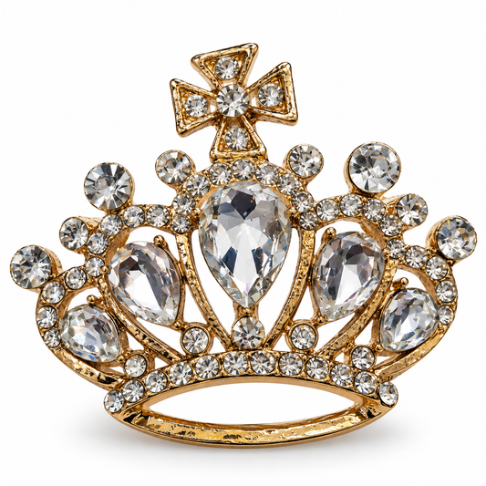 Albetro The Coronation gold crystal crown brooch detailed view