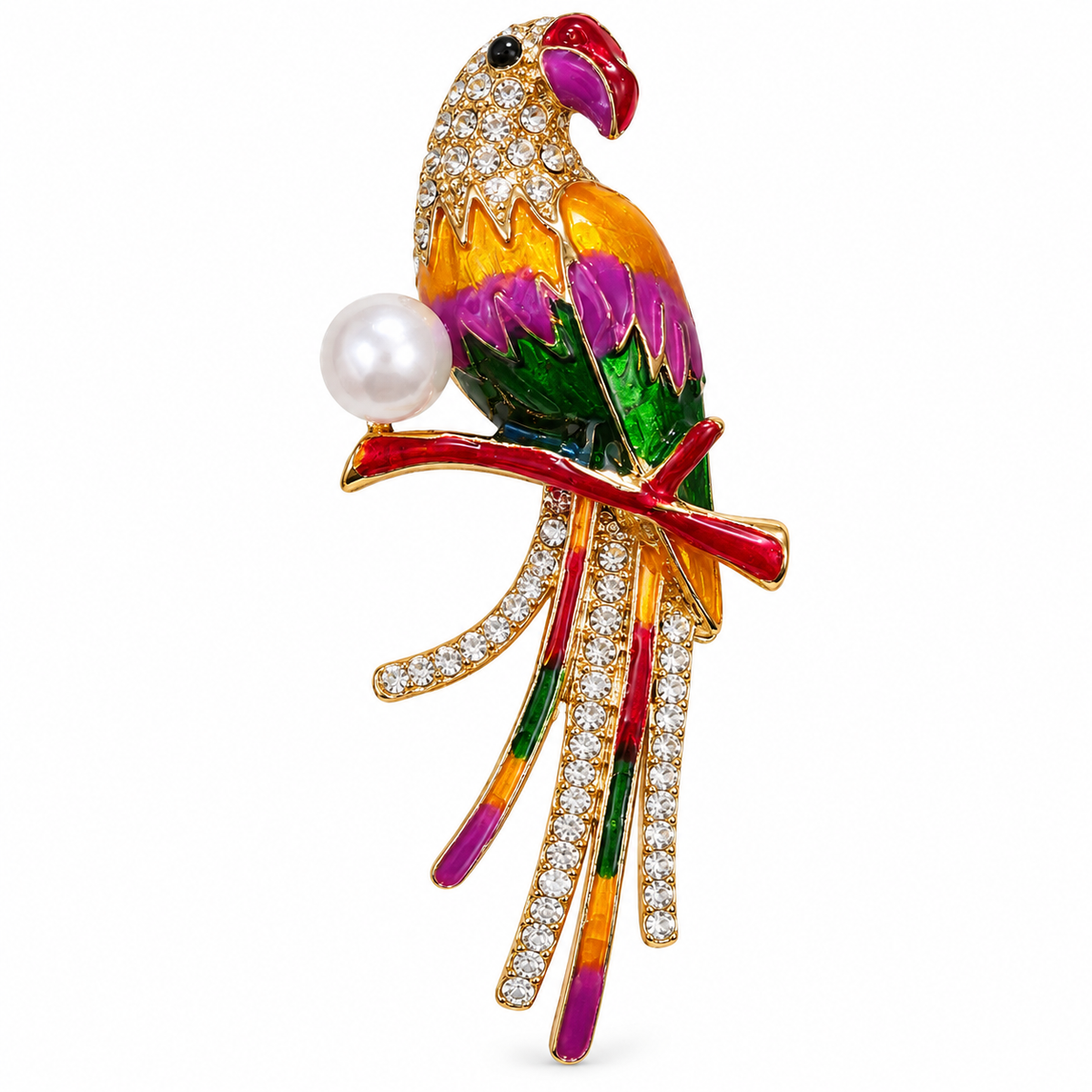 Albetro The Pearl Macaw colourful parrot with pearl brooch detailed view