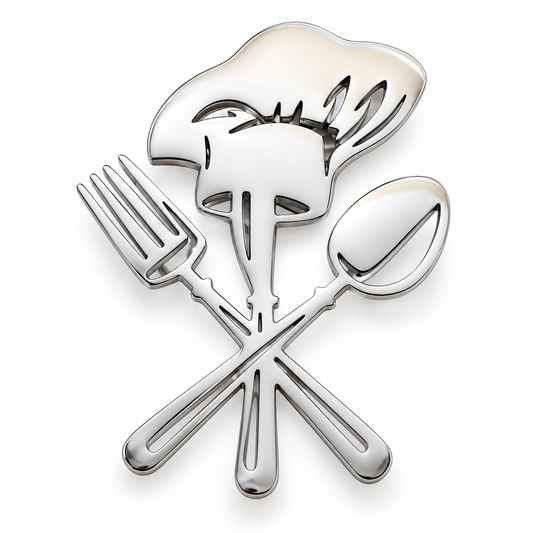 Albetro Le Chef silver chef brooch detailed view