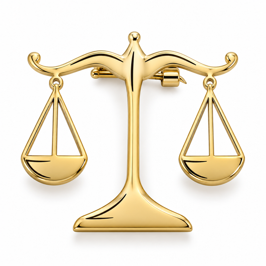 Albetro The Advocate d'Or gold scales brooch detailed view