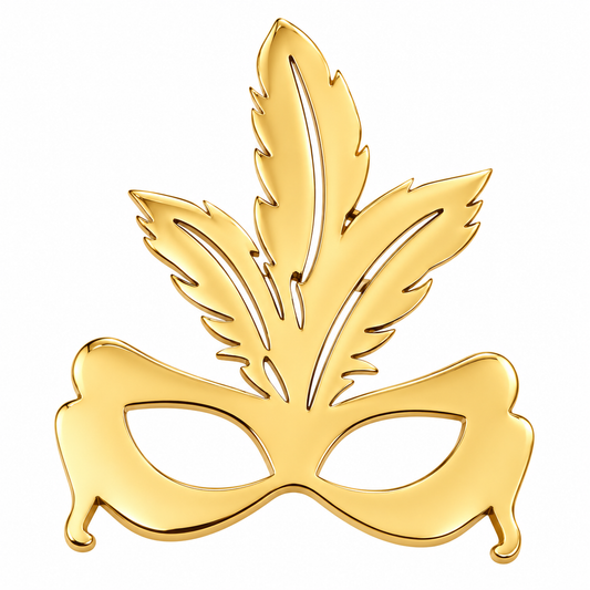 Albetro The Masquerade gold mask brooch detailed view