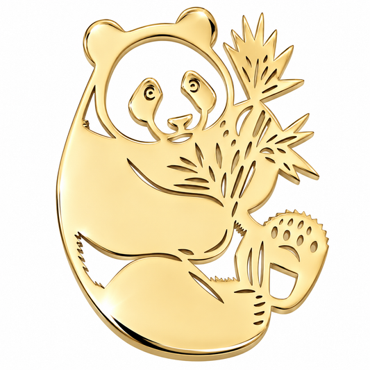 Albetro The Bamboo Panda gold panda brooch detailed view