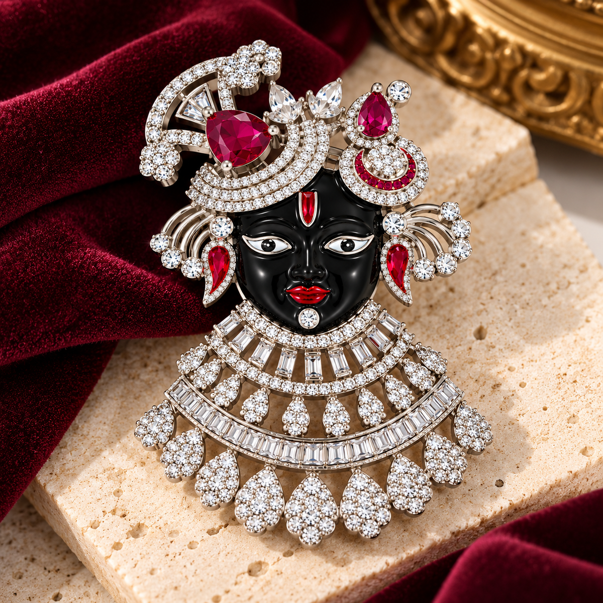 Albetro The Shrinathji Manik brooch close-up view