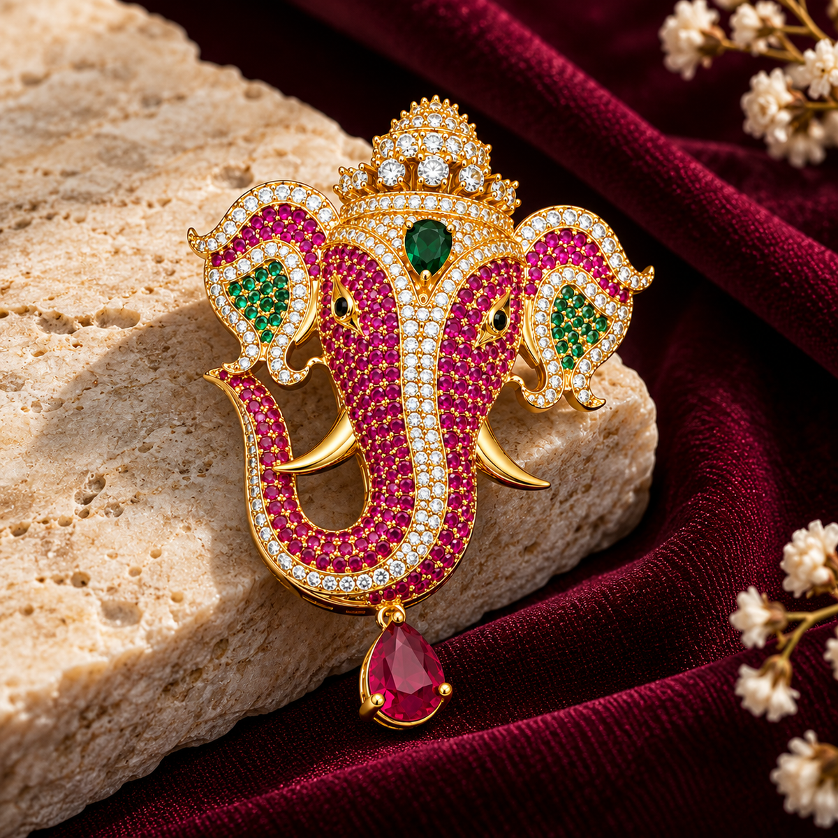 Albetro The Ruby Gajanan d'Or brooch close-up view
