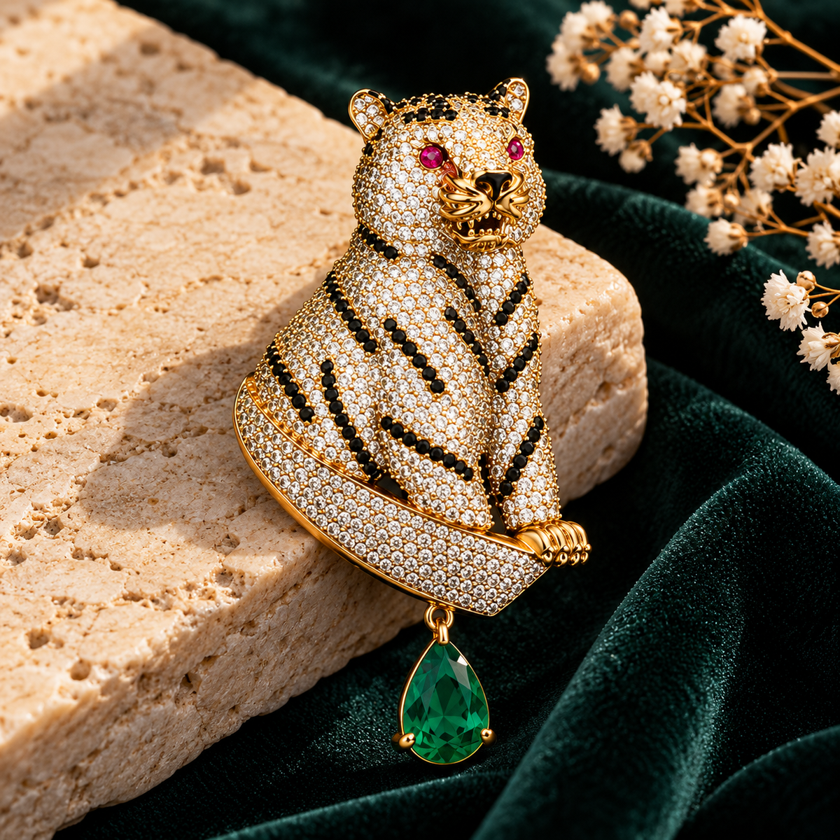 Albetro The Baagh Panna tiger brooch close-up view