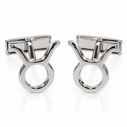 Albetro Taurus zodiac sign silver cufflinks pair on white background