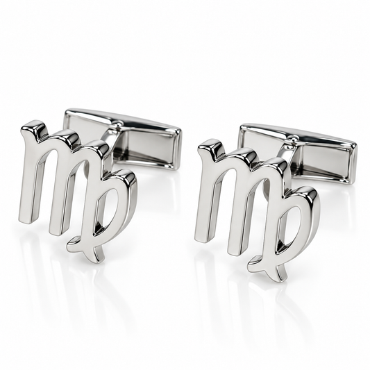 Albetro Virgo zodiac sign silver cufflinks pair on white background