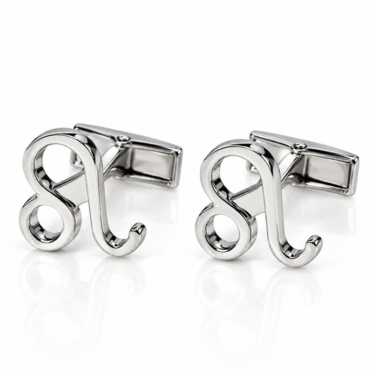 Albetro Leo zodiac sign silver cufflinks pair on white background