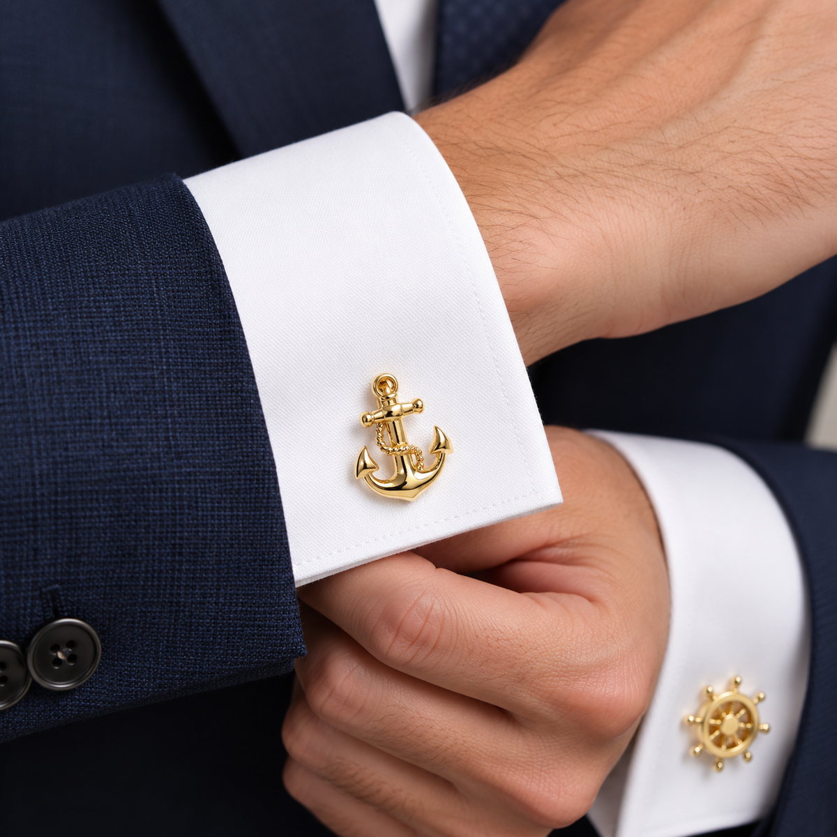 Albetro The Admiral anchor and helm cufflinks in black Albetro gift box