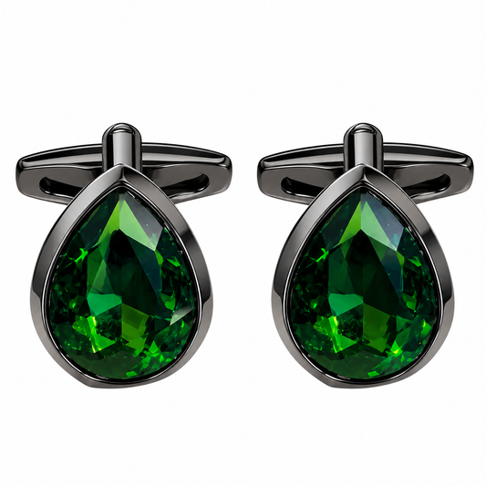 Albetro Emerald Noir green crystal gunmetal cufflinks pair on white background