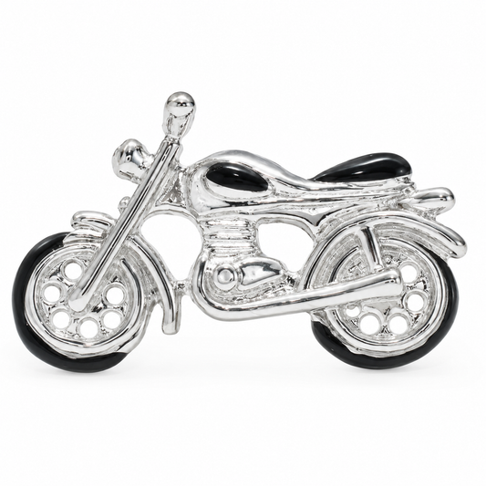 The Veloce Moto Lapel Pin by Albetro silver motorcycle product shot