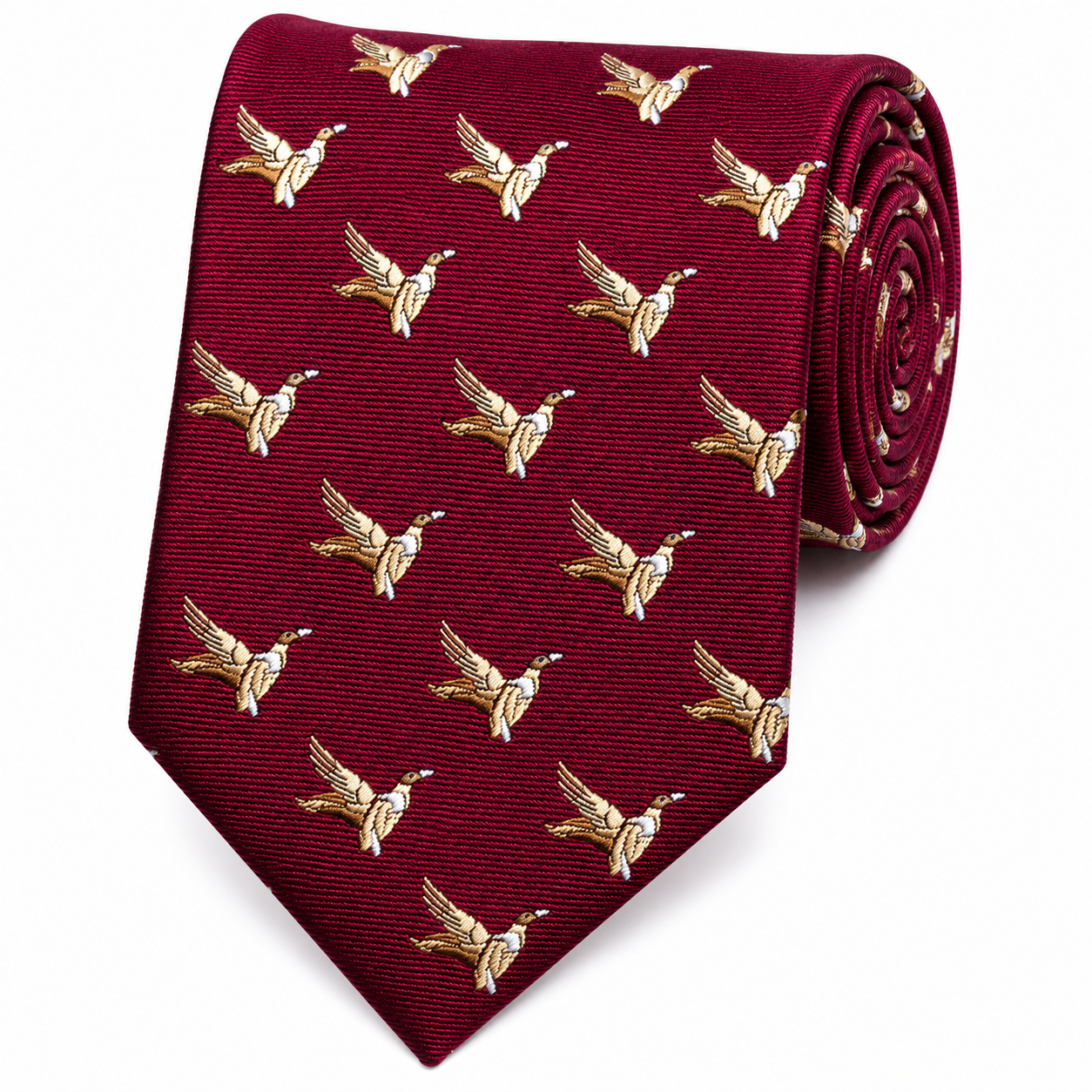 Burgundy Wine Flying Birds Motif Necktie