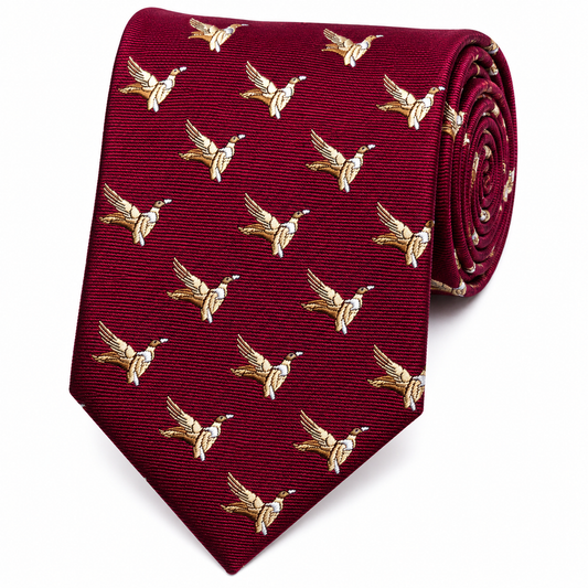 Burgundy Wine Flying Birds Motif Necktie
