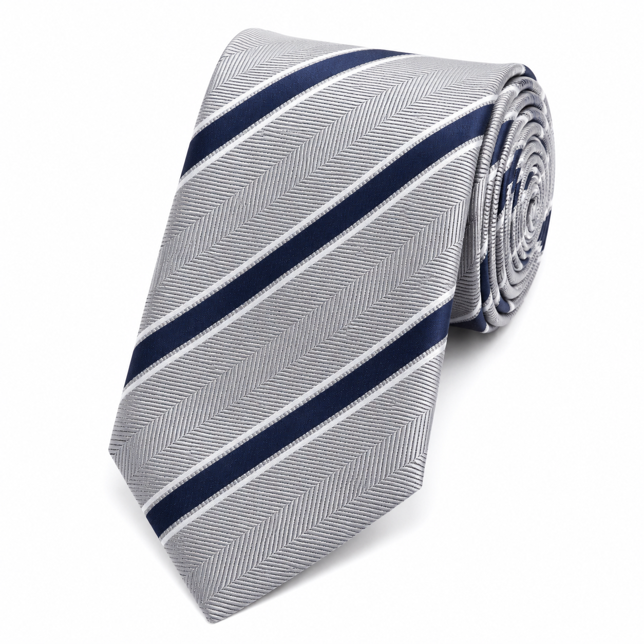 Light Grey Navy Herringbone Stripe Formal Tie