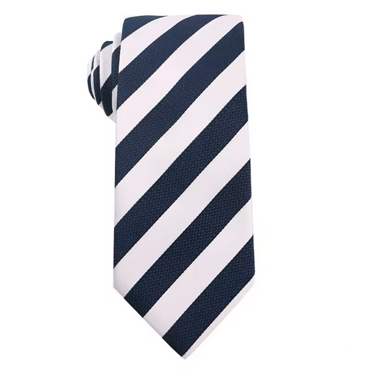 Navy White Bold Diagonal Stripe Necktie