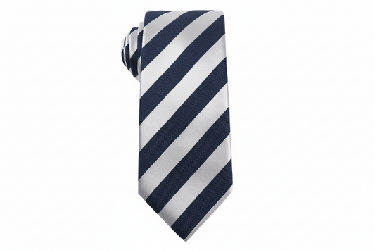 Navy White Bold Diagonal Stripe Necktie - Model