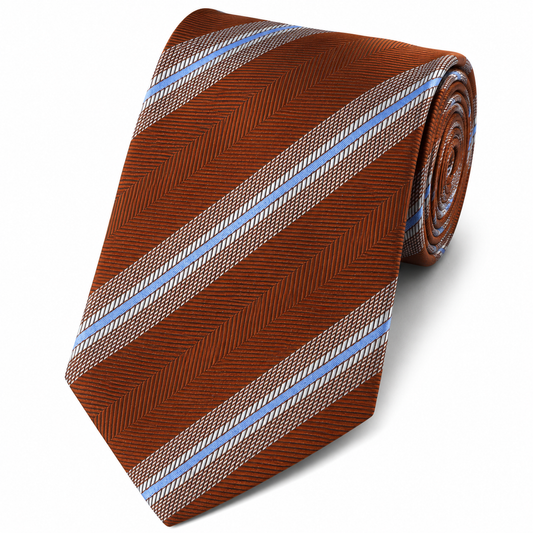 The Huntsman Cognac & Sky Blue Double Stripe Tie
