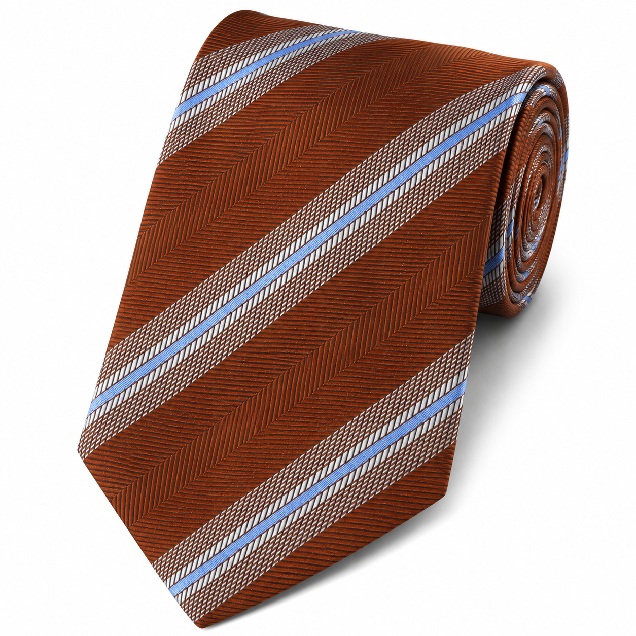 The Huntsman Cognac & Sky Blue Double Stripe Tie