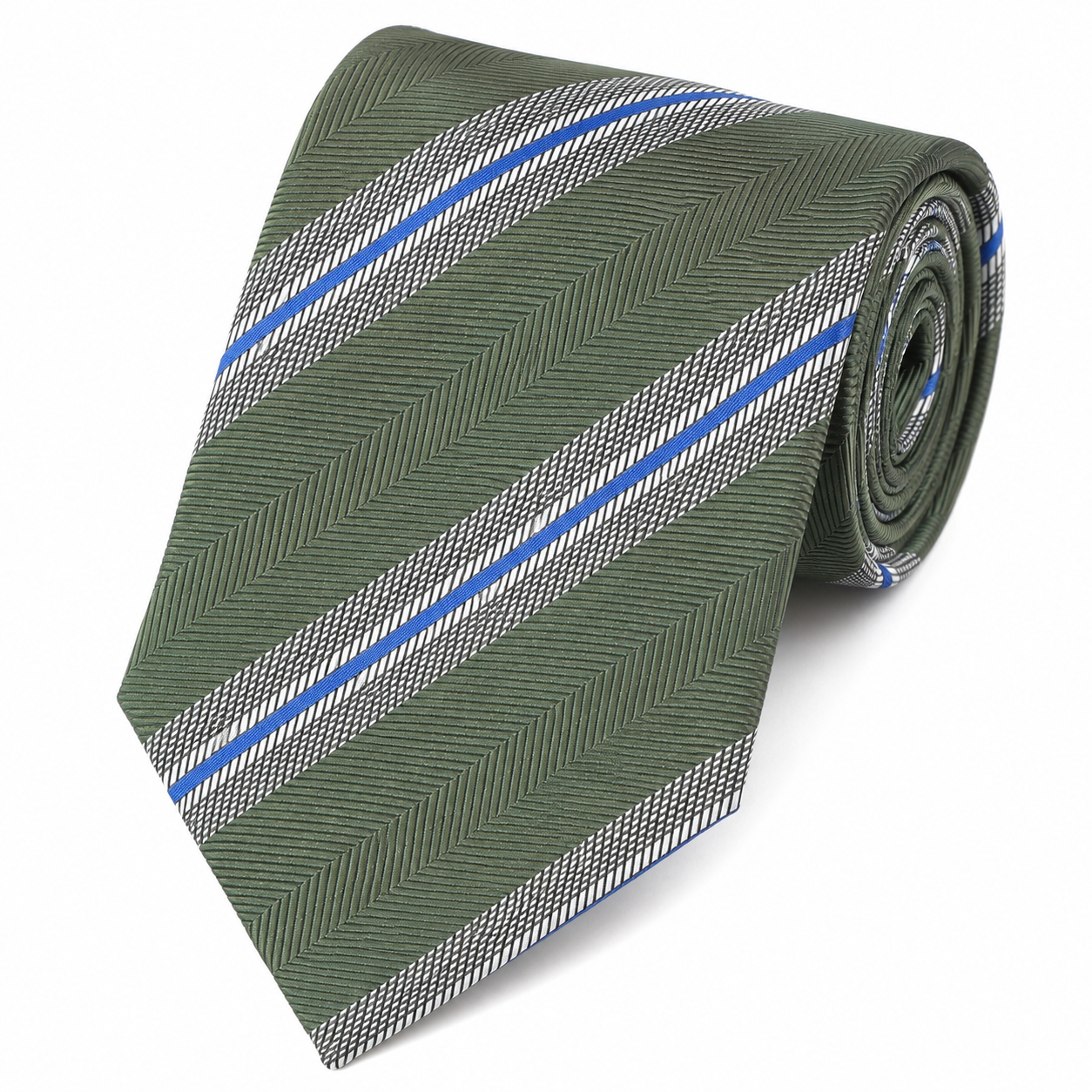 The Kensington Olive & Royal Blue Double Stripe Tie